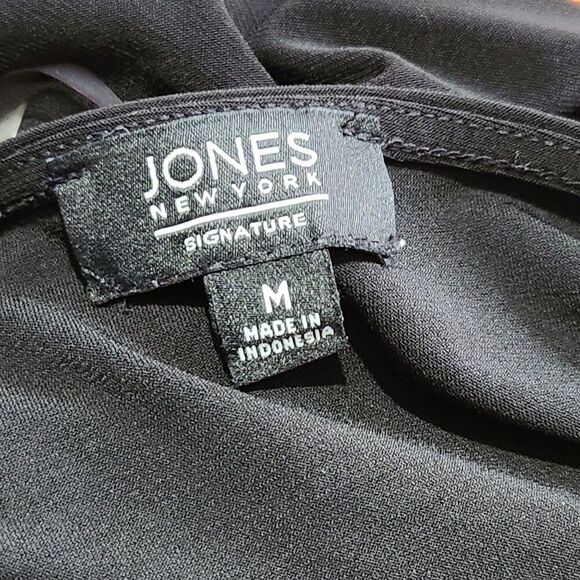 Jones New York Blouse Size Medium Black Color Mesh Sleeves Stretch - Picture 10 of 12